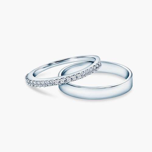 Obrączki Share Your Love: białe złoto, biały szafir, płaskie, 1,5 mm i 3 mm